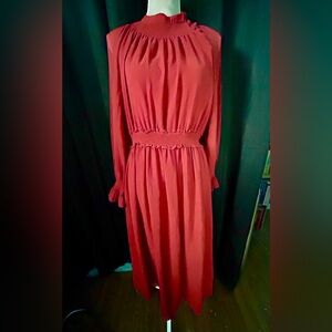 Chelsea28 Burnt-Orange Long-Sleeve Maxi Dress w/ Gathered Waist, Size M